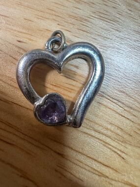 Sterling Silver Heart Pendant with Purple Amethyst